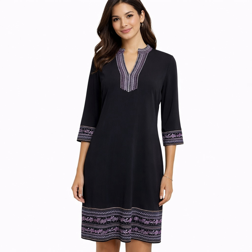 Women's WHITE HOUSE BLACK MARKET Black & Purple Embroidered Tunic Dress S